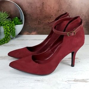 MIA | Bailey Burgundy Red Vegan Suede Ankle Stap Classic Career Wear Heels